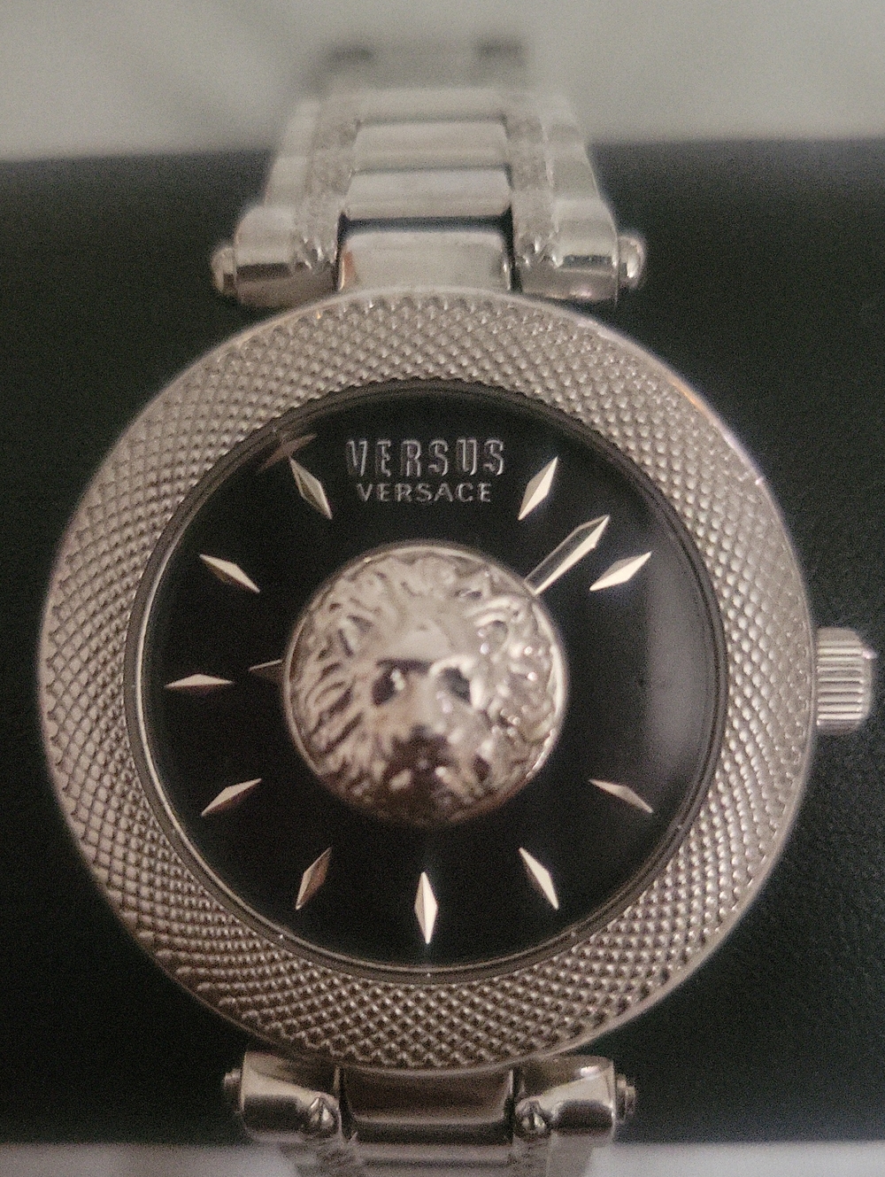 Versus Versace Silver and Black Lion-Emblem Bracelet Watch